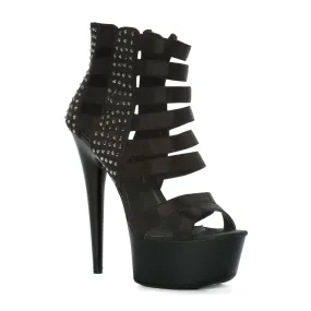 609-NOIR 6" Satin Strappy Stiletto With Studs