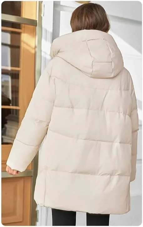 Adhdyuud Women's Thickened Long Down Parkas Jacket Casual Hooded Pocket Puffer Coat