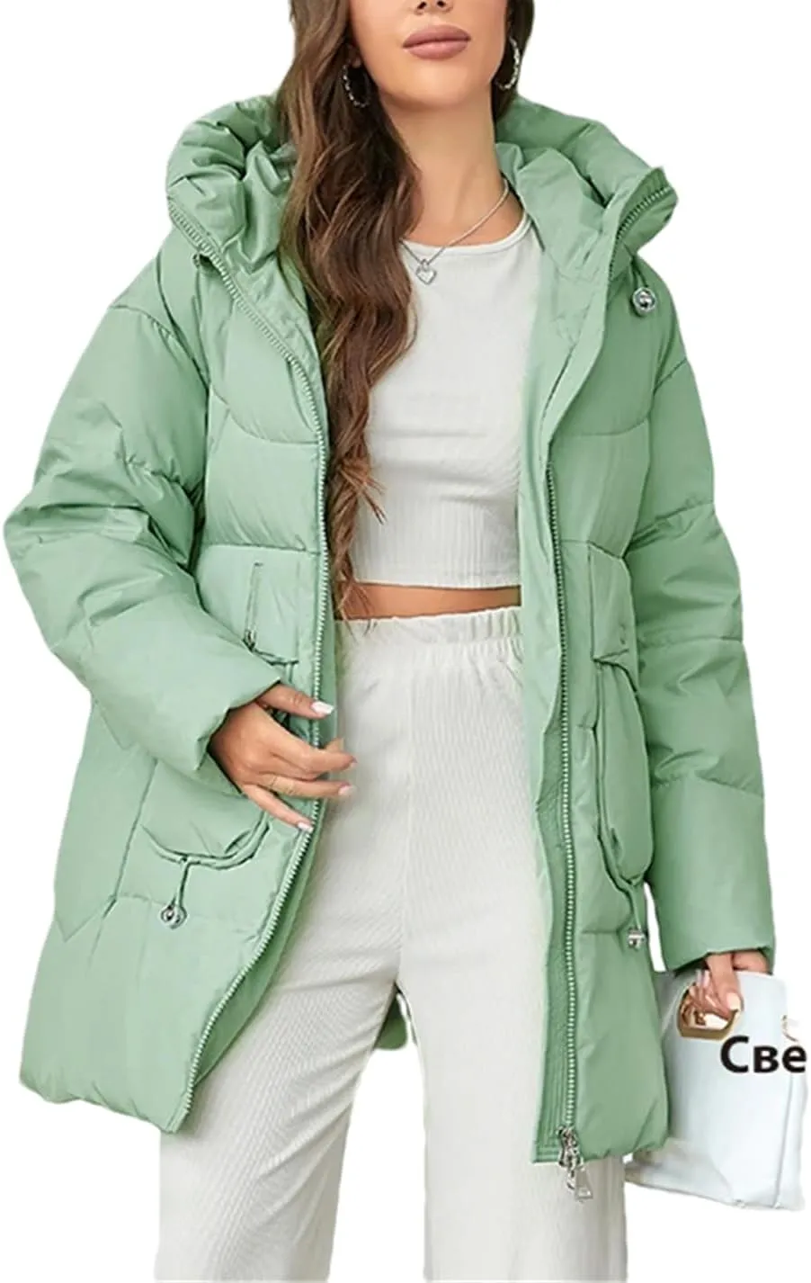 Adhdyuud Women's Thickened Long Down Parkas Jacket Casual Hooded Pocket Puffer Coat