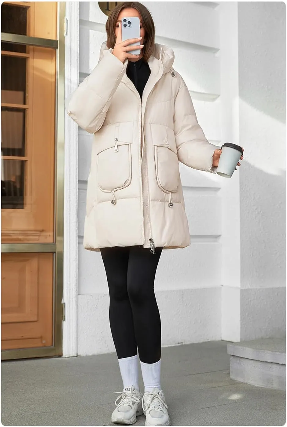 Adhdyuud Women's Thickened Long Down Parkas Jacket Casual Hooded Pocket Puffer Coat