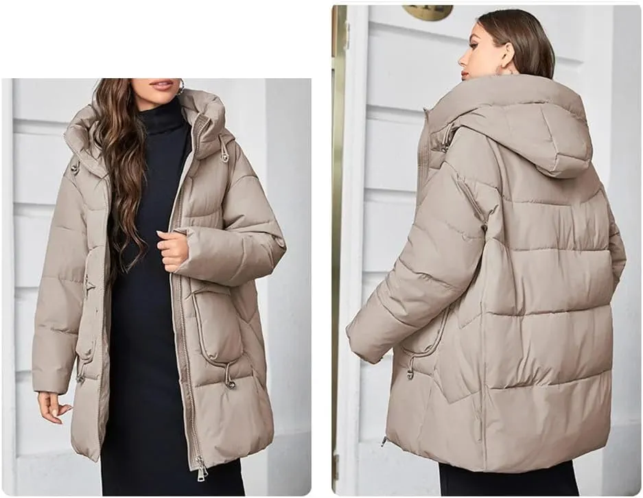 Adhdyuud Women's Thickened Long Down Parkas Jacket Casual Hooded Pocket Puffer Coat