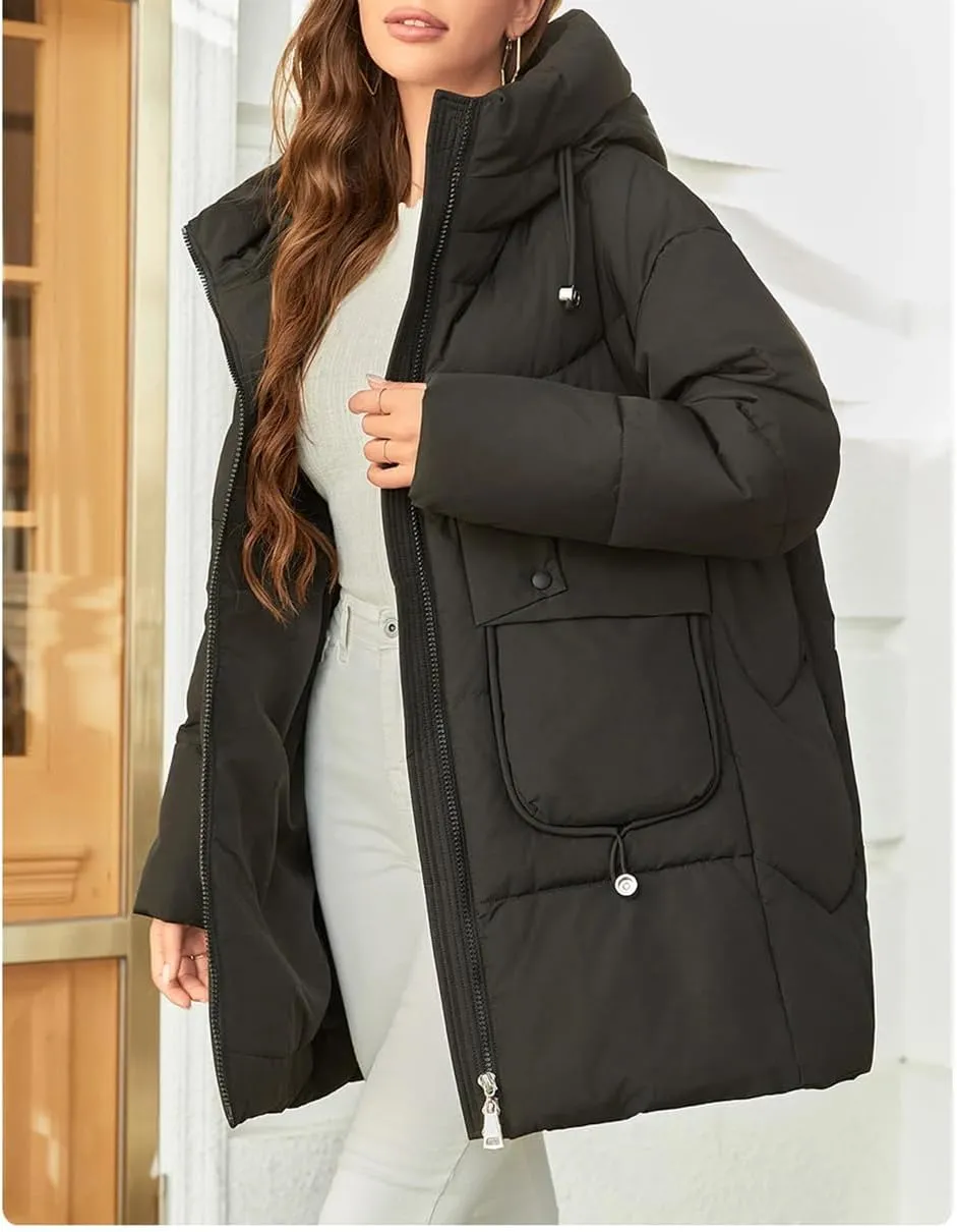 Adhdyuud Women's Thickened Long Down Parkas Jacket Casual Hooded Pocket Puffer Coat