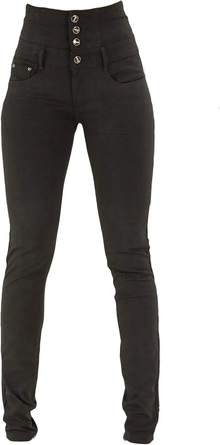 Andongnywell Women Butt Lifting Skinny Jeans High Rise Pockets Denim Pants Stretch Slim Multiple Buttons Trousers