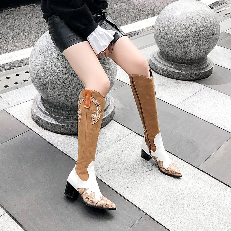 Bigsizeheels Sexy western pointy boots - Brown