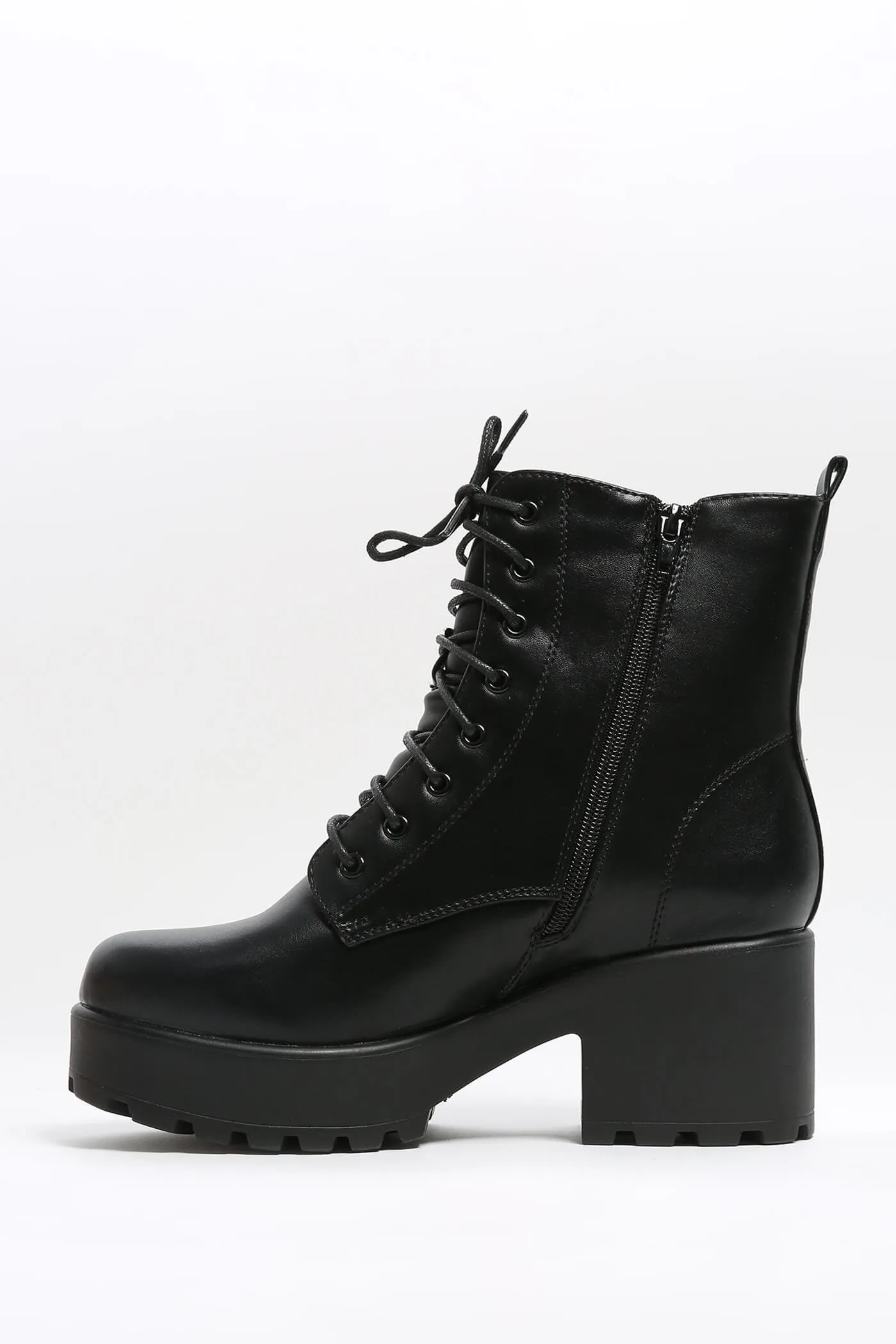Black Chunky Lace Up Ankle Boots