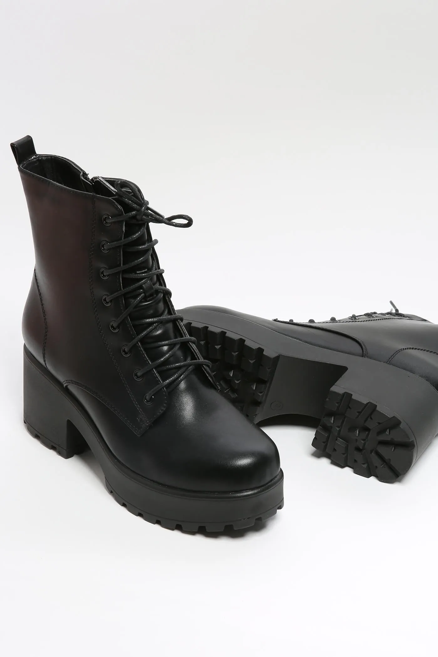 Black Chunky Lace Up Ankle Boots