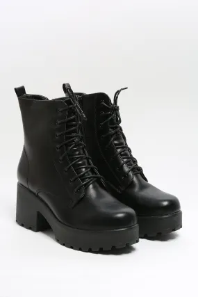 Black Chunky Lace Up Ankle Boots