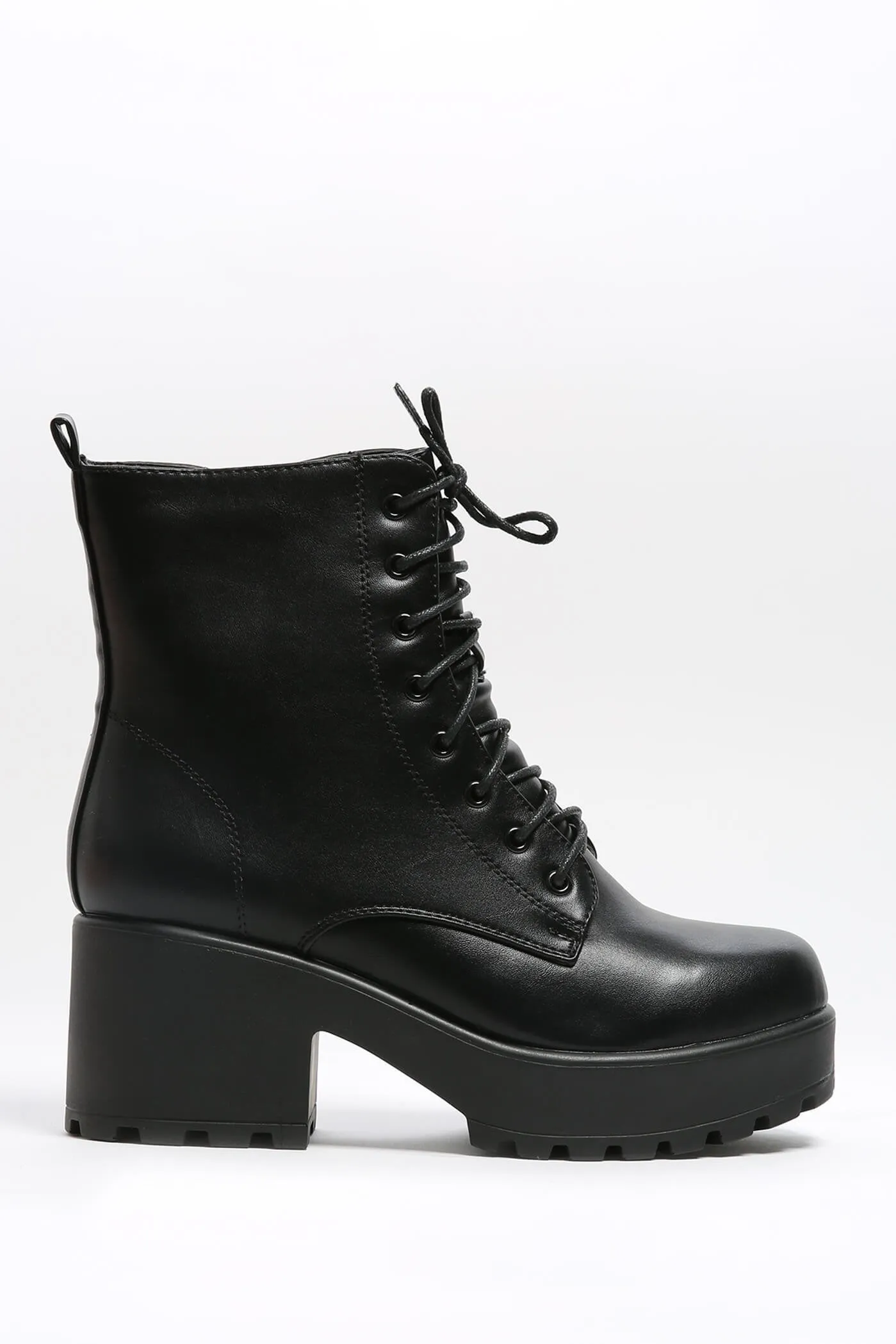 Black Chunky Lace Up Ankle Boots