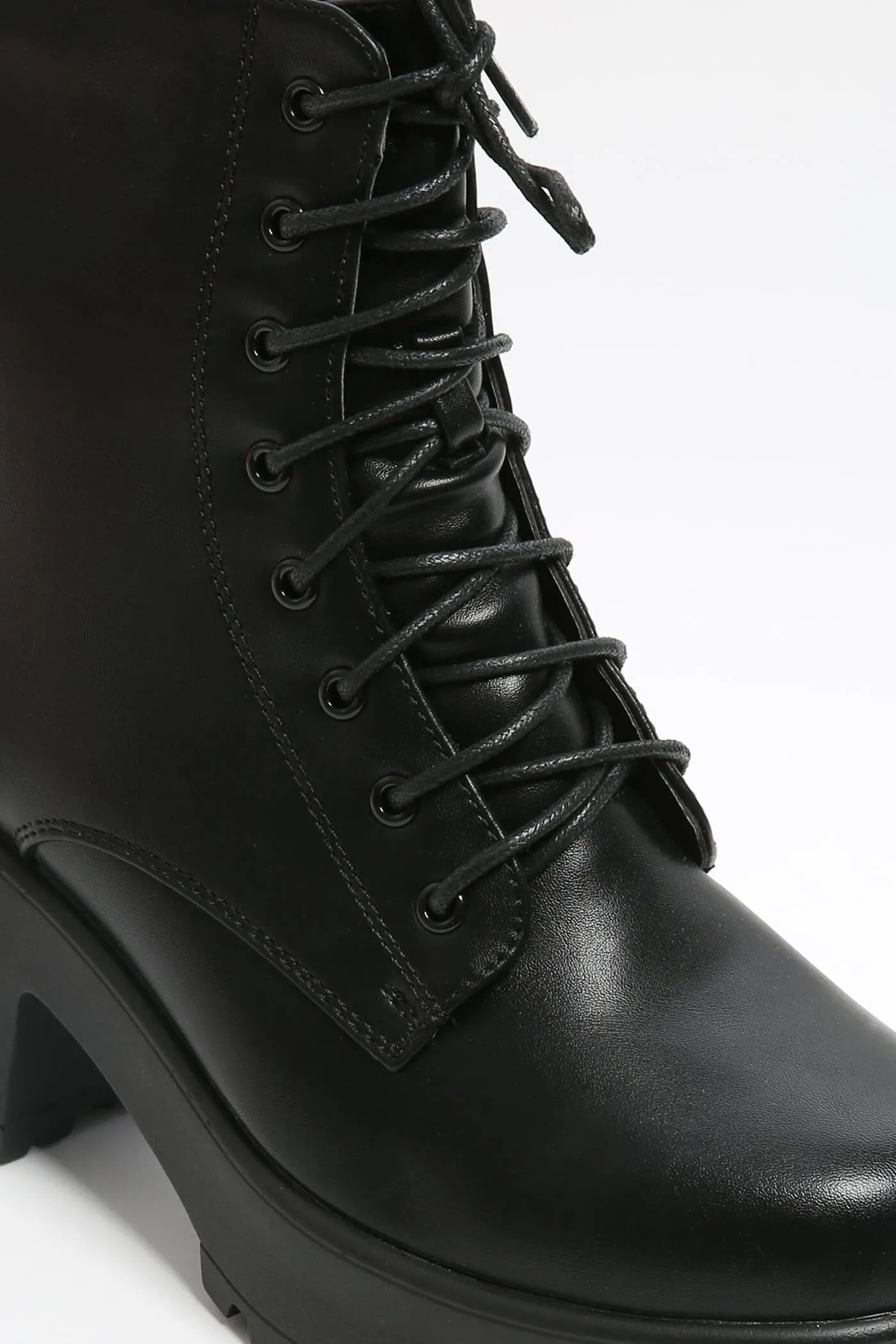 Black Chunky Lace Up Ankle Boots