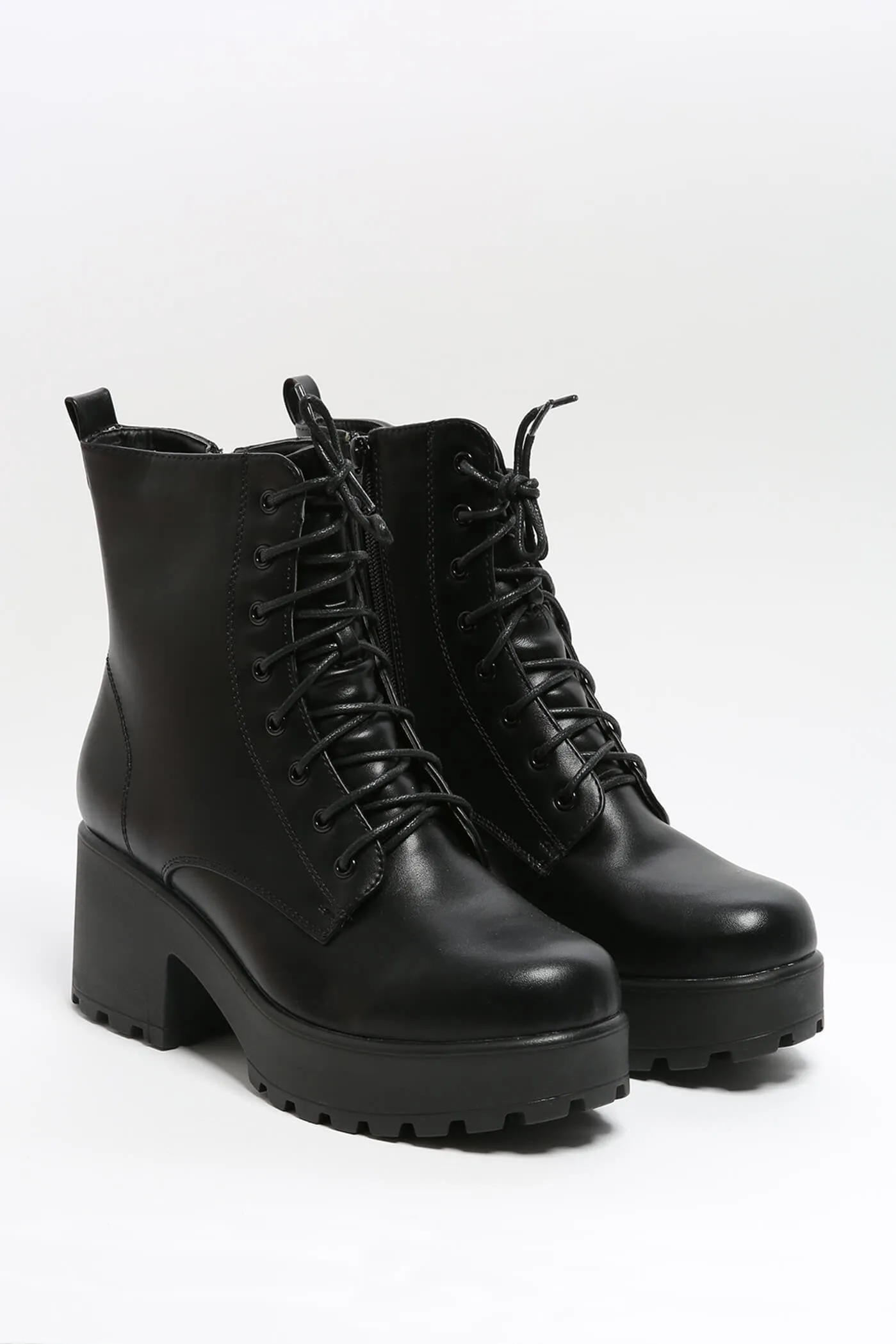 Black Chunky Lace Up Ankle Boots