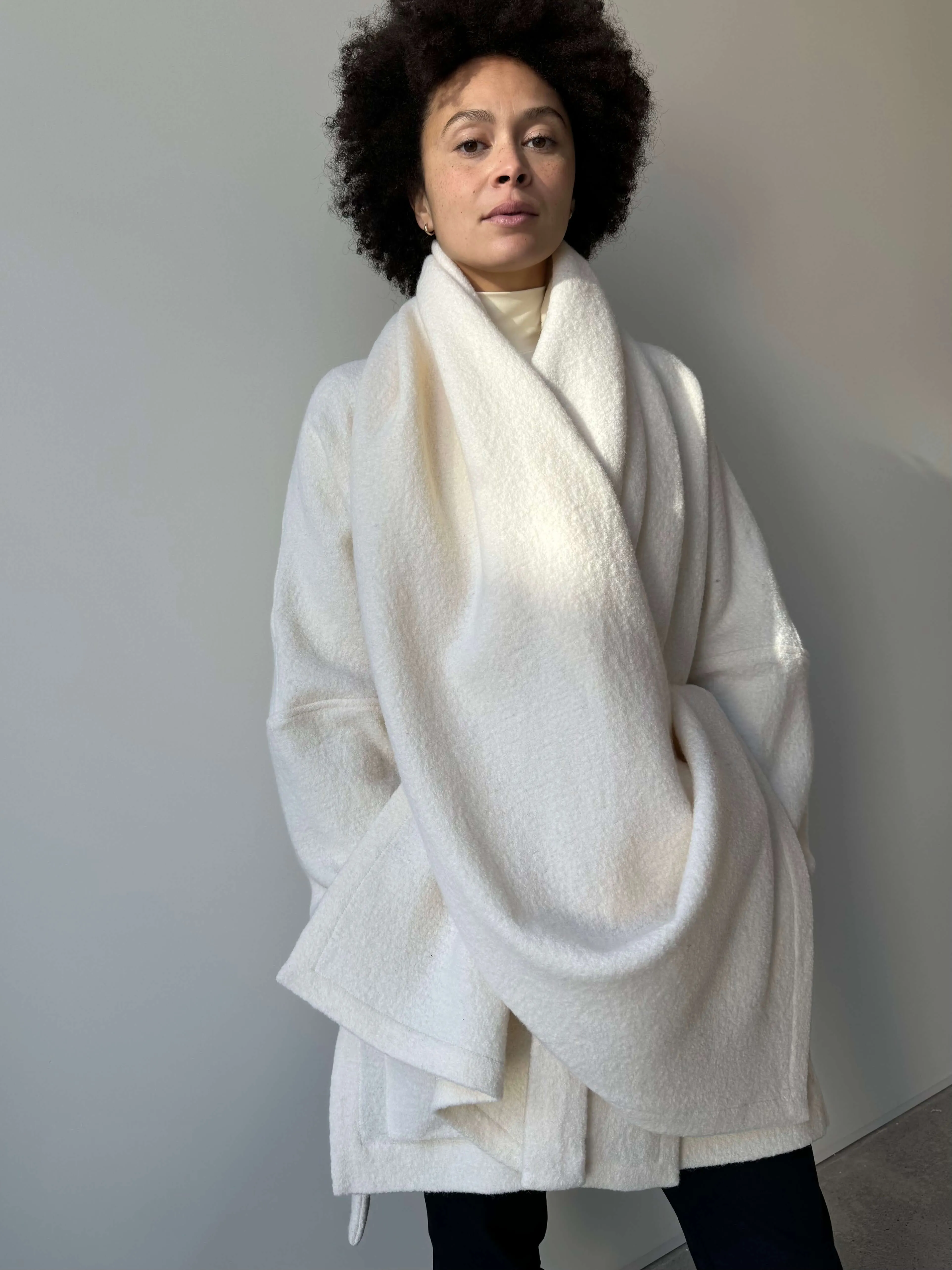 Boiled Wool Blanket Scarf in Creamy