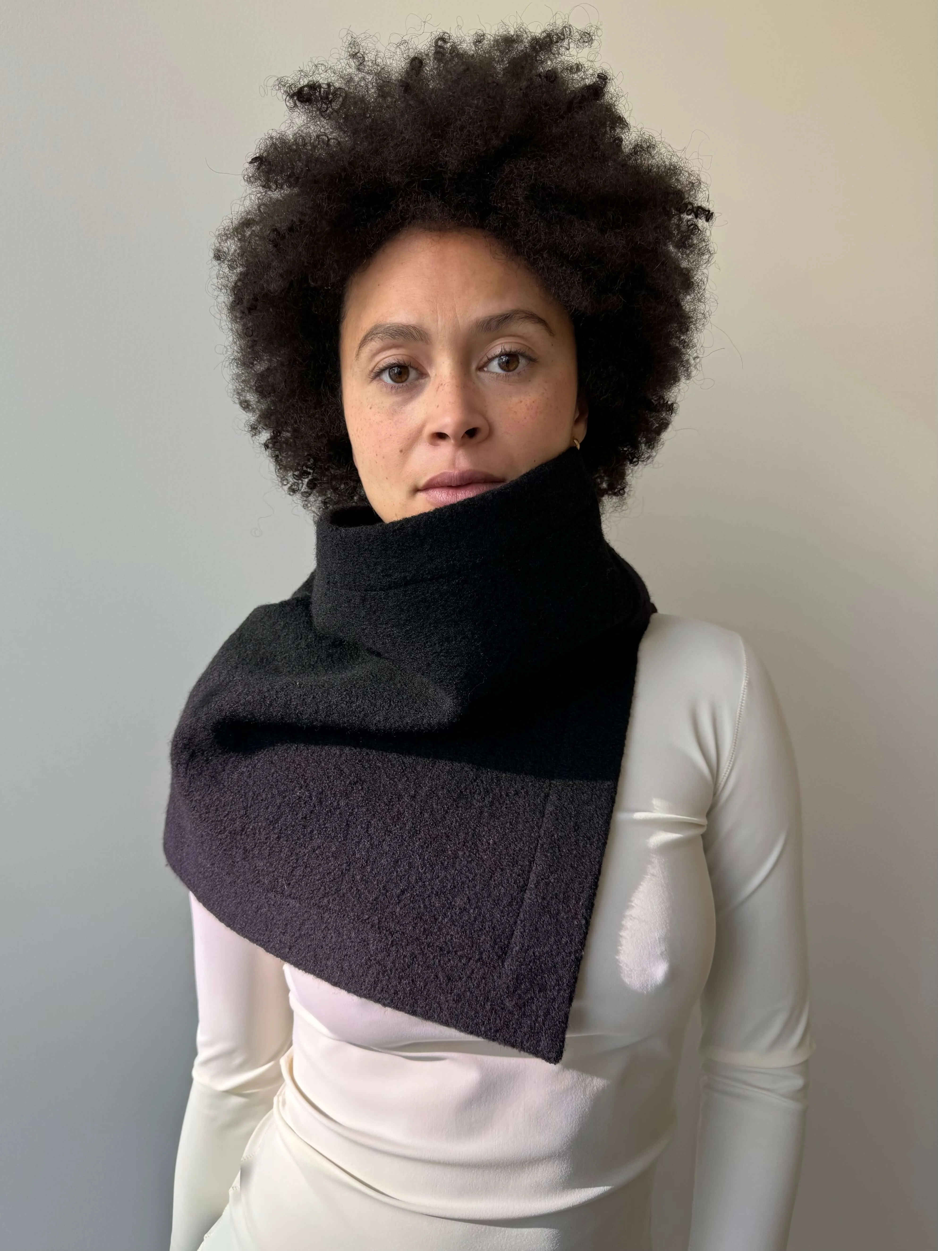 Boiled Wool Neck Warmer Scarf in Black