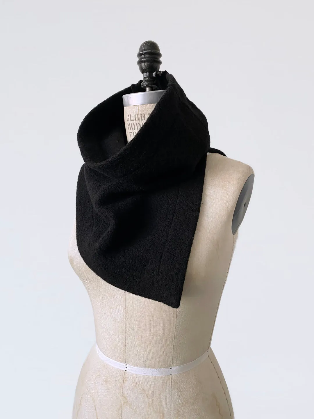 Boiled Wool Neck Warmer Scarf in Black