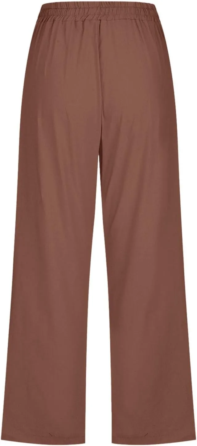 Capris Pants for Women Cotton Linen Casual Summer 2025 Straight Leg Cropped Trouser Drawstring Elastic Waist Beach Pants