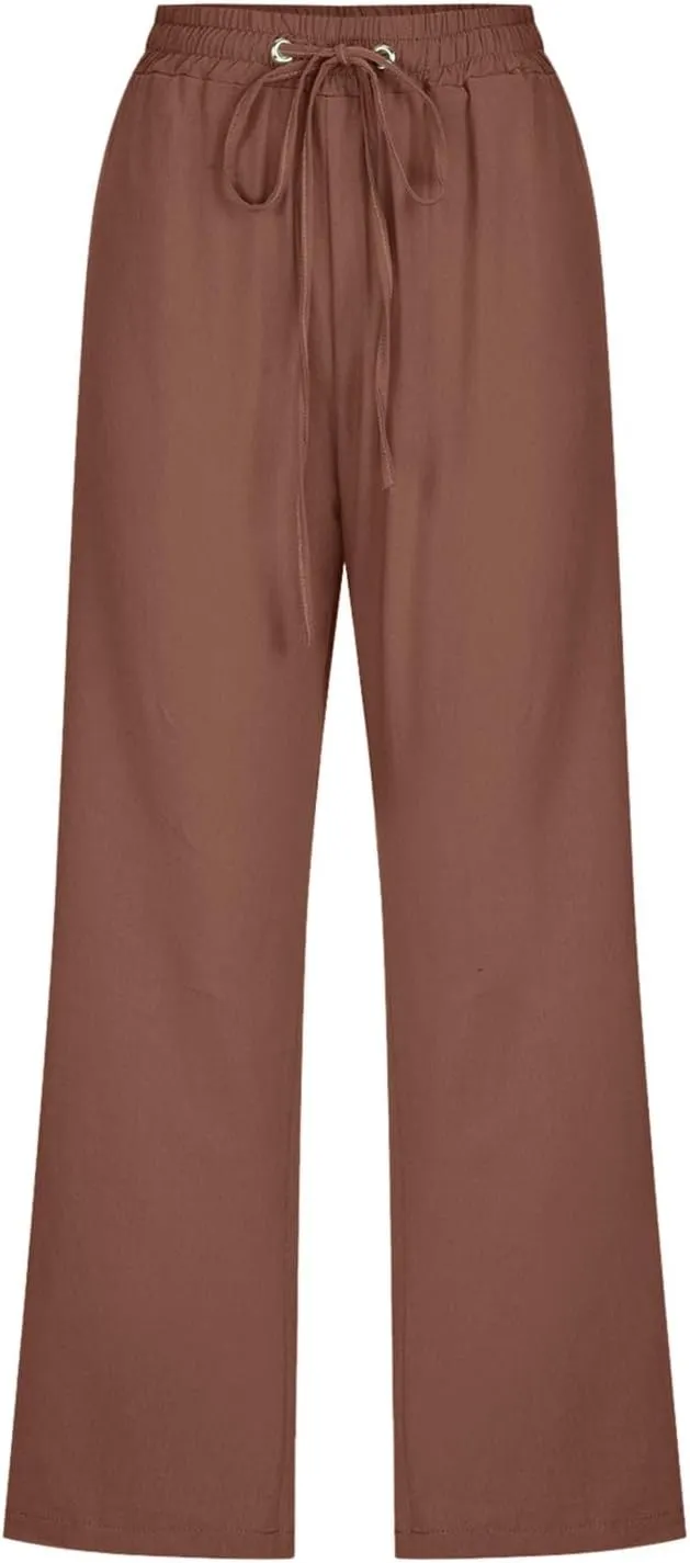 Capris Pants for Women Cotton Linen Casual Summer 2025 Straight Leg Cropped Trouser Drawstring Elastic Waist Beach Pants