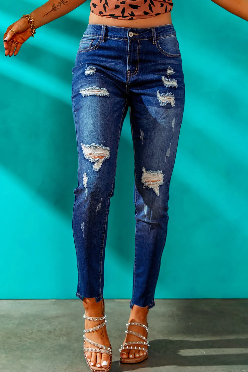 Distressed Frayed Skinny Jeans