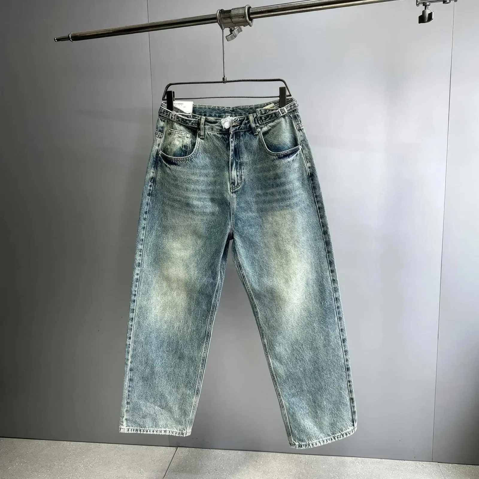 Distressed Wide-Leg 90's Baggy Blue Jeans