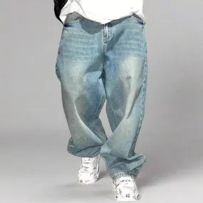 Distressed Wide-Leg 90's Baggy Blue Jeans