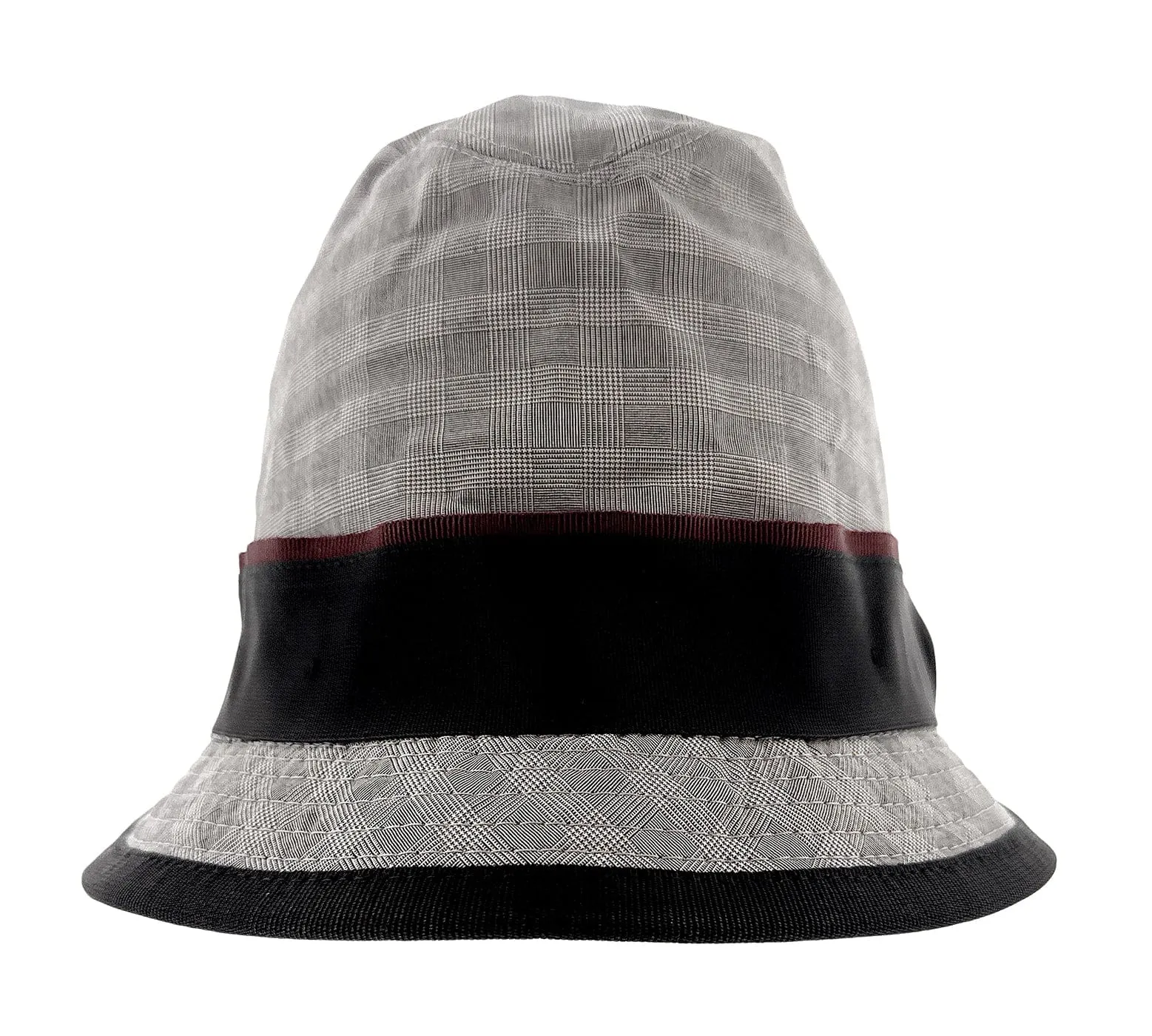 Dolce & Gabbana Pure Cotton Gray Plaid Bucket Hat with Black Ribbon Band-