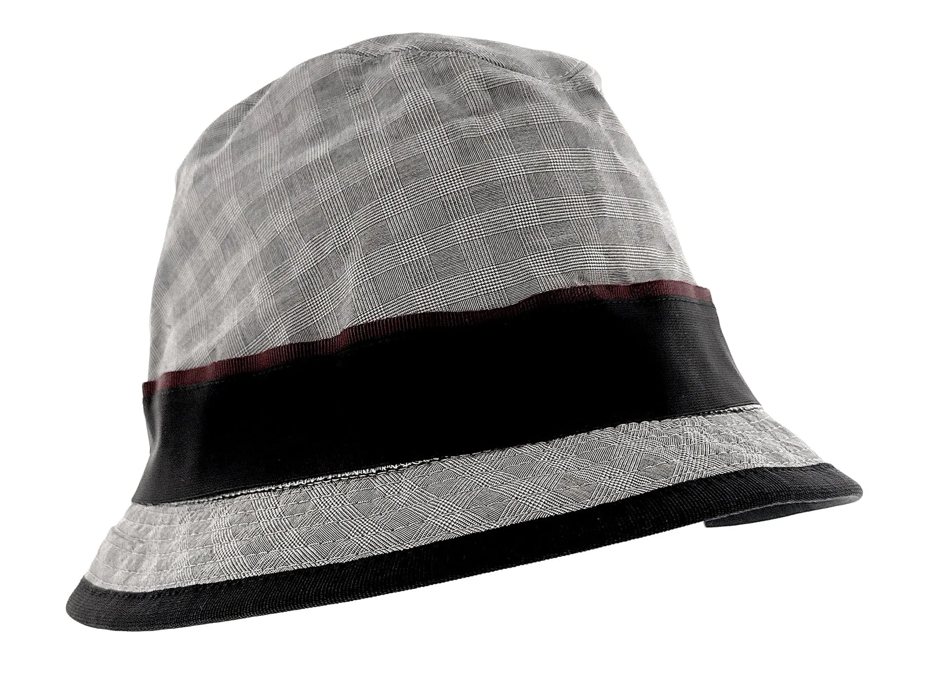Dolce & Gabbana Pure Cotton Gray Plaid Bucket Hat with Black Ribbon Band-