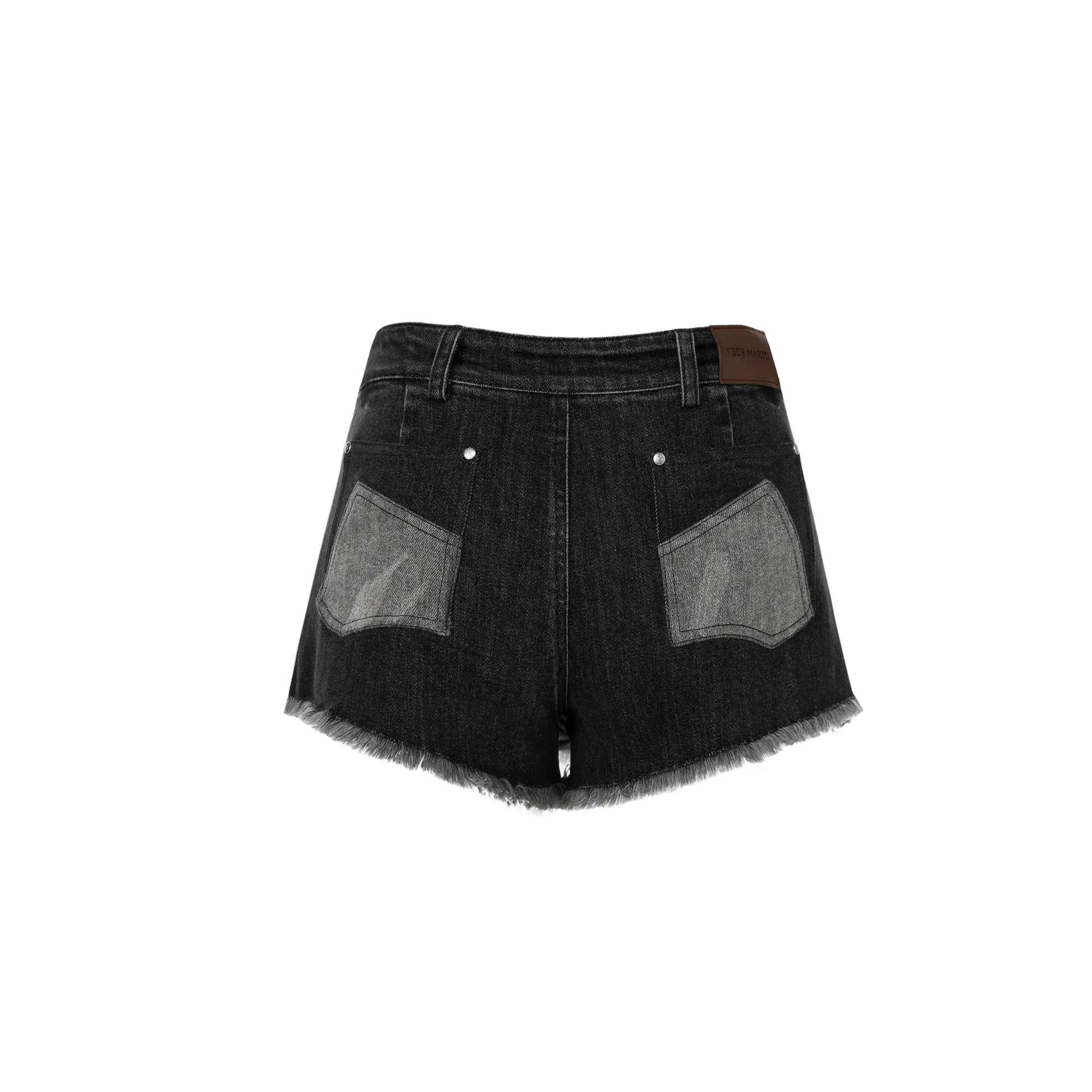 Double Distressed Denim Shorts in Black