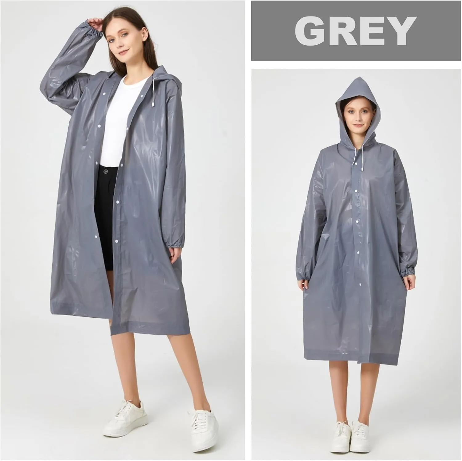 Eva Rain Ponchos for Adults, 2 Pack Reusable Raincoat for Women and Men, Lightweight Rainwear Rain Jackets with Hood