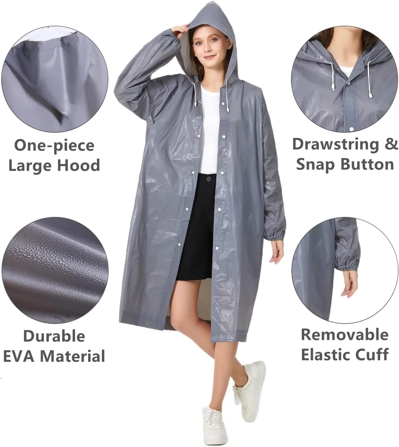 Eva Rain Ponchos for Adults, 2 Pack Reusable Raincoat for Women and Men, Lightweight Rainwear Rain Jackets with Hood