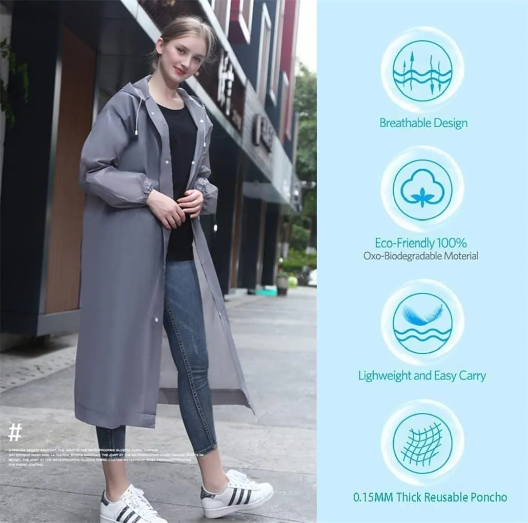 Eva Rain Ponchos for Adults, 2 Pack Reusable Raincoat for Women and Men, Lightweight Rainwear Rain Jackets with Hood
