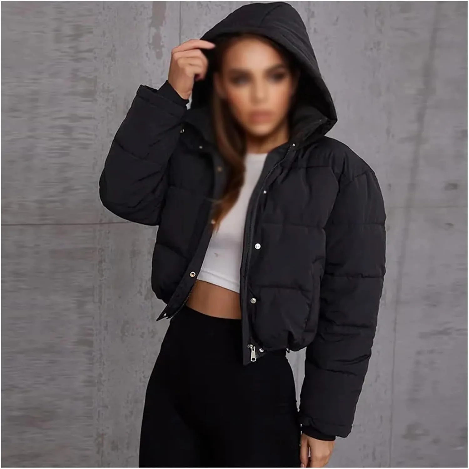 Female Clothes Short Down Jacket Quilted Puffer Women Winter Hooded Padded Coat Warm Parka Outerwear(Medium)