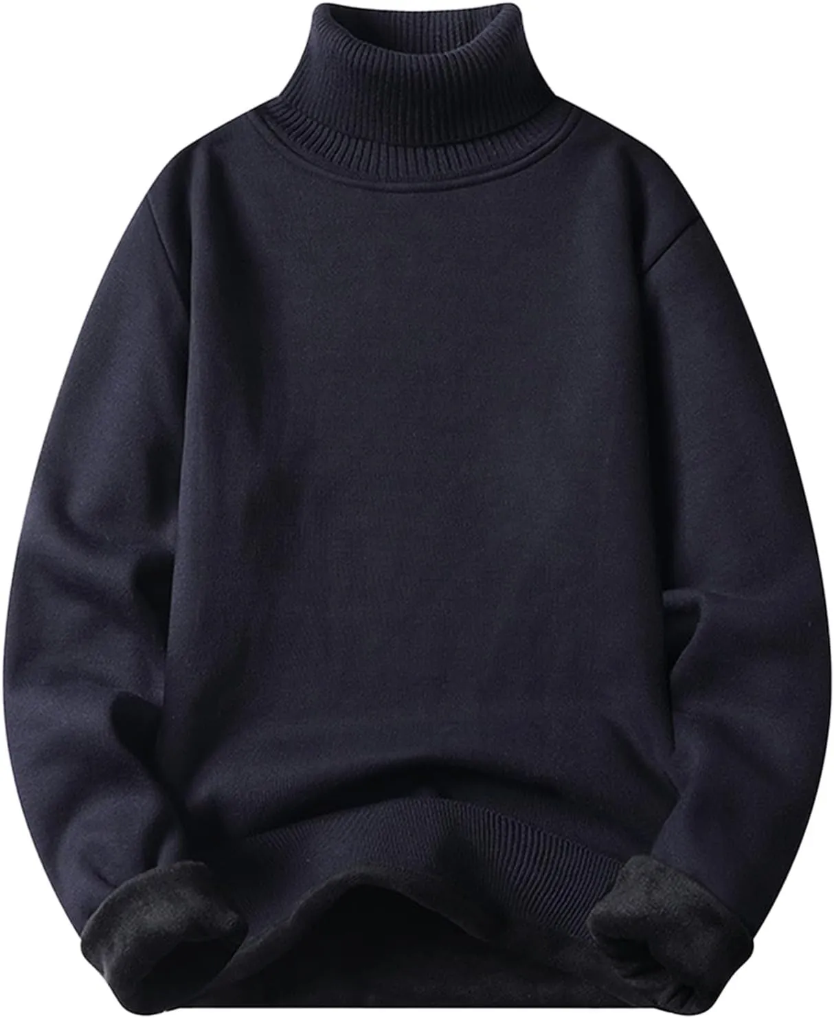 Fleece Lined Sweatshirts for Men Turtleneck Oversized Long Sleeve Knit Sweater Solid Casual Winter Warm Pullover Tops