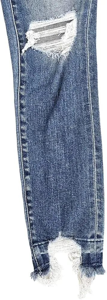 Flying Monkey Skinny Jeans High-Rise Blue Distressed Knee Hem