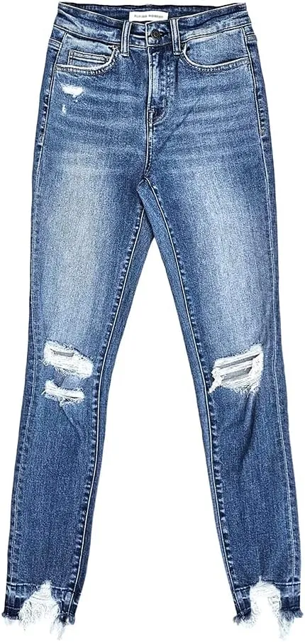 Flying Monkey Skinny Jeans High-Rise Blue Distressed Knee Hem