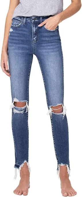 Flying Monkey Skinny Jeans High-Rise Blue Distressed Knee Hem