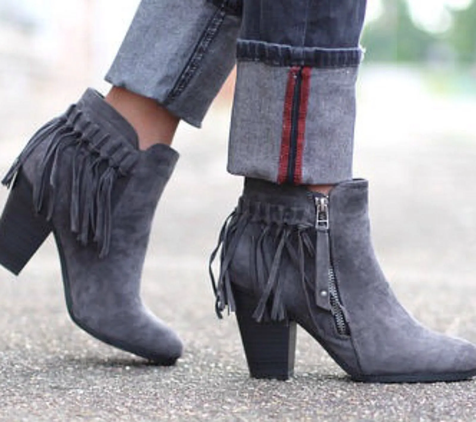 Fringe Booties - Grey
