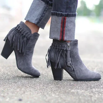 Fringe Booties - Grey