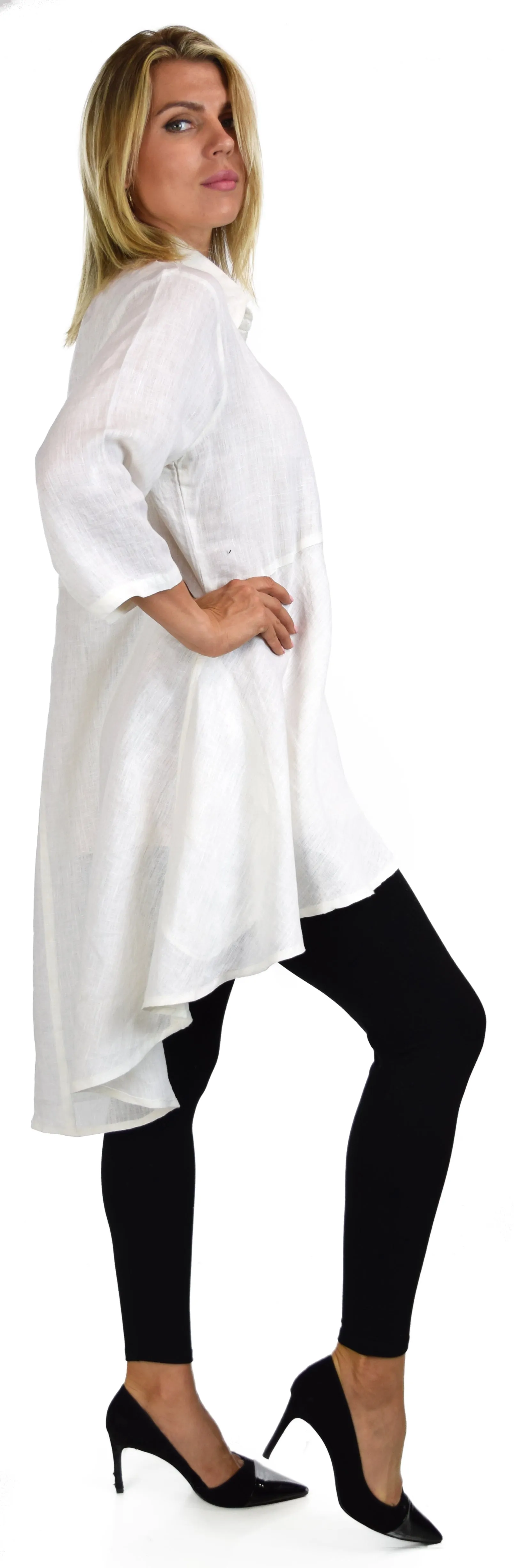 Hi Low Linen shirt,  100% linen Blouse, Wome linen top, Linen Tunic, Polka Dot Linen Shirt, Plus size Shirt, Plus size linen blouse