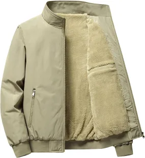 JEsilunmaMY Men's Warm Winter Thicken Sherpa Jacket Full Zip Stand Collar Fleece Lined Coat Casual Bomber Cotton Jacket