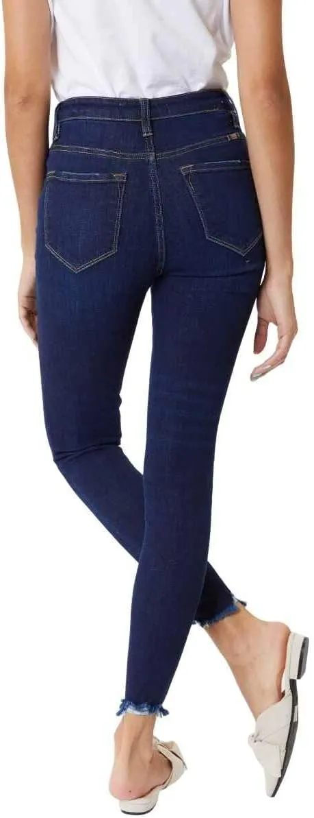Kan Can Women's High Rise Button Fly Distressed Super Skinny Jeans