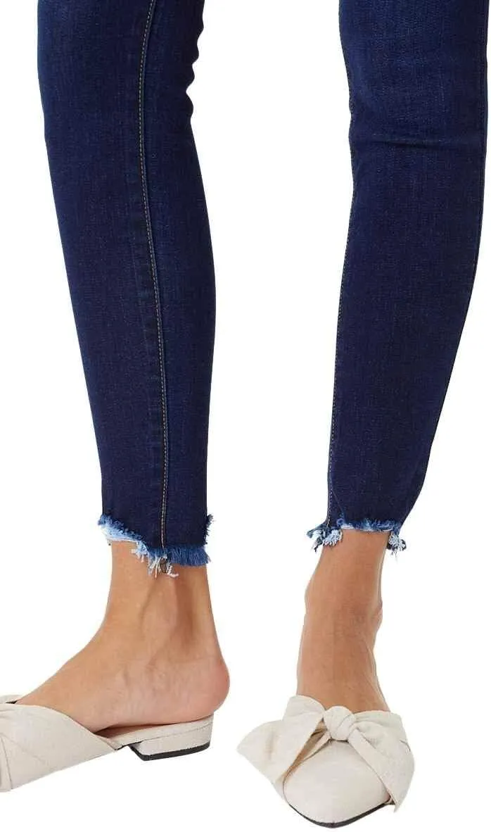 Kan Can Women's High Rise Button Fly Distressed Super Skinny Jeans
