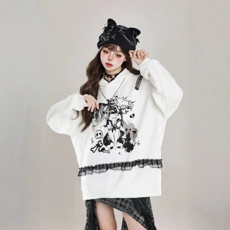 Kawaii Anime Girl Print Hooded Sweater