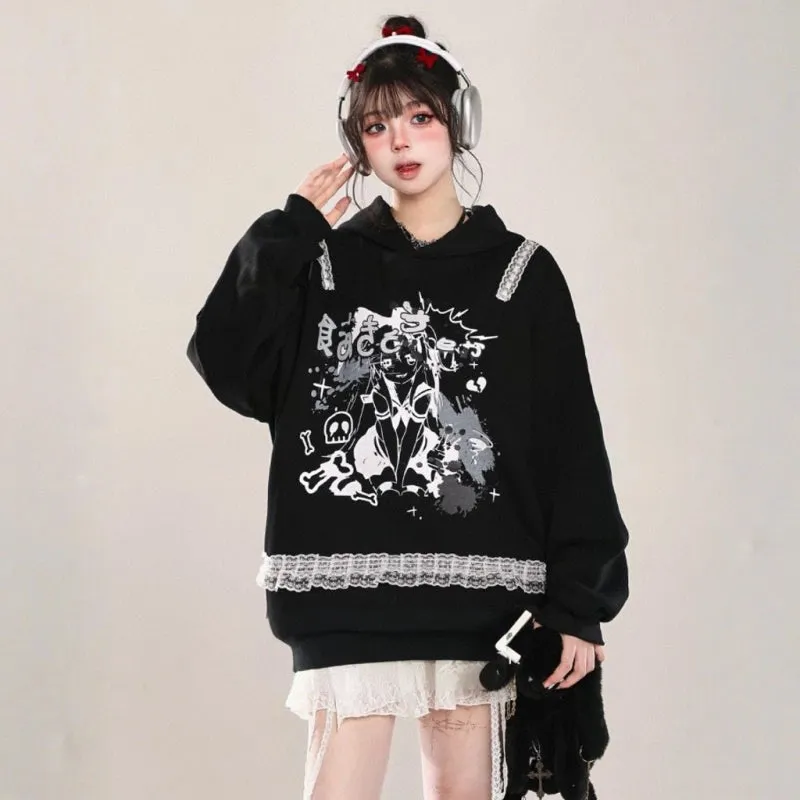 Kawaii Anime Girl Print Hooded Sweater