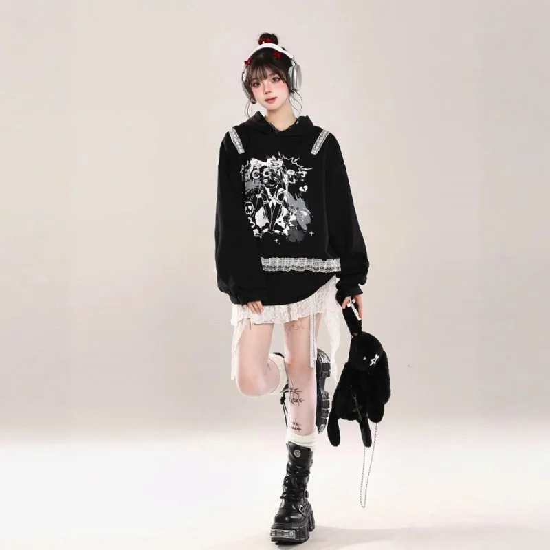 Kawaii Anime Girl Print Hooded Sweater