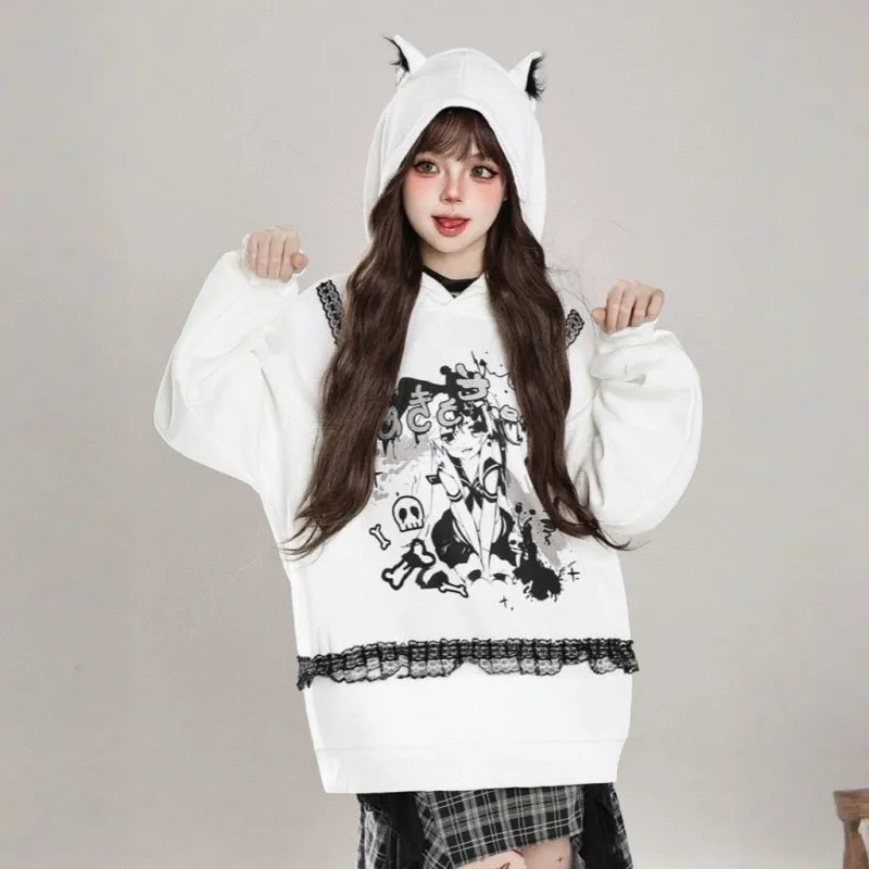Kawaii Anime Girl Print Hooded Sweater