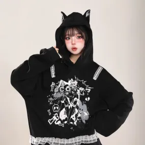 Kawaii Anime Girl Print Hooded Sweater
