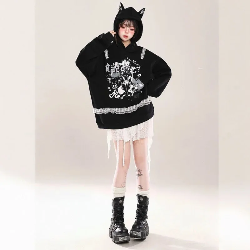 Kawaii Anime Girl Print Hooded Sweater