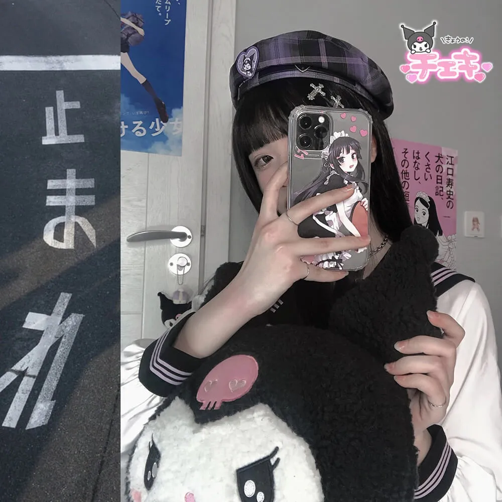 Kuromi Heart Embroidery JK Preppy Beret