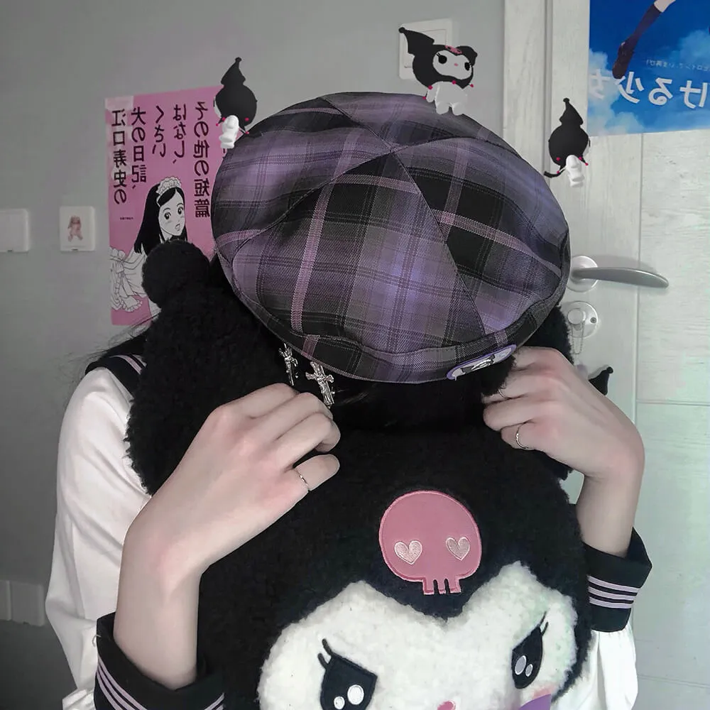 Kuromi Heart Embroidery JK Preppy Beret