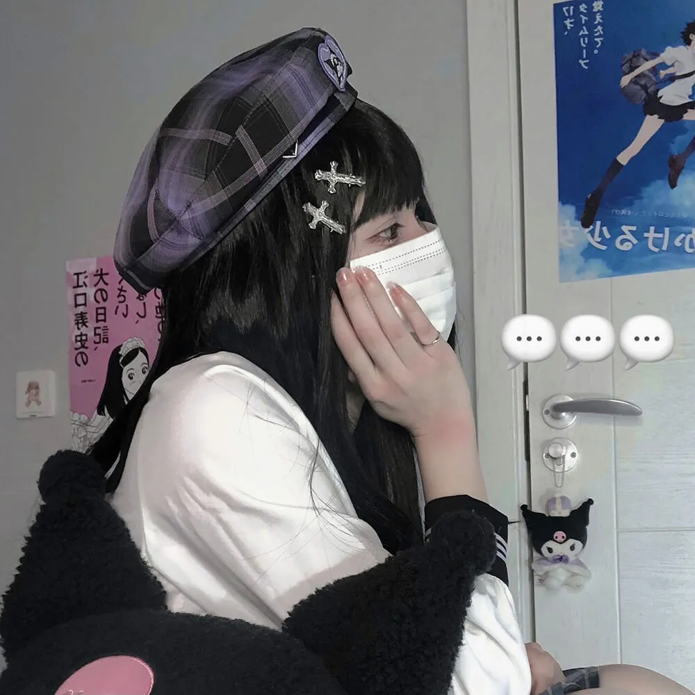 Kuromi Heart Embroidery JK Preppy Beret
