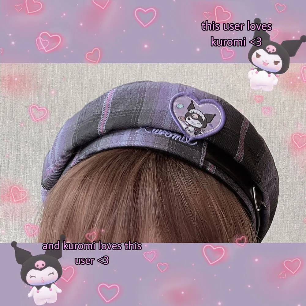Kuromi Heart Embroidery JK Preppy Beret