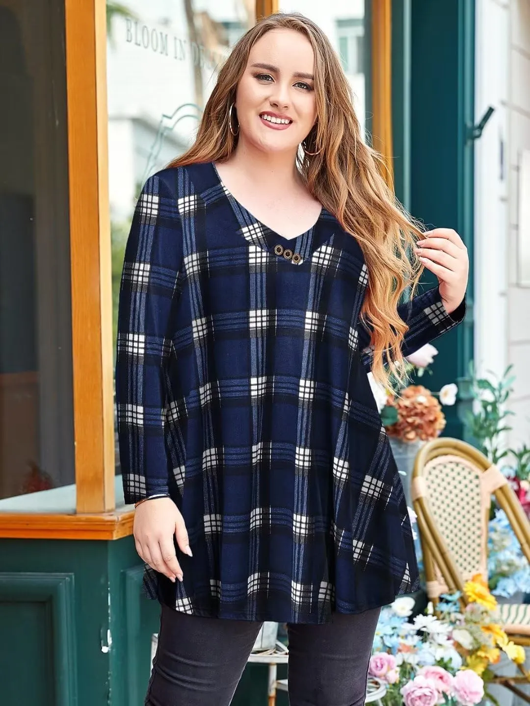 LARACE Women Plus Size Tunic Tops Long Sleeve V Neck Blouse Loose Swing Basic Flowy T Shirt for Leggings